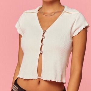 HELLO KITTY X Forever 21 Split Hem Rhinestone Button Ribbed Top Size S